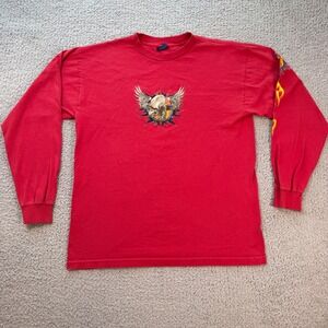 Vintage Extreme Limit Mens Red Long Sleeve Eagle Skull Flame Graphic T Shirt L